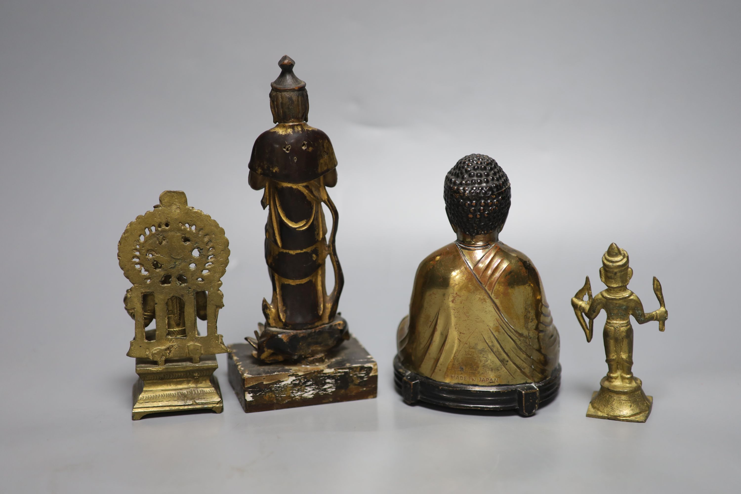 A Japanese gilt lacquered standing Buddha, a gilt copper Buddha and two Indian figures, tallest - Image 2 of 2