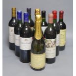 Eight assorted wines including Chateau Batailley 1994, one NV Champagne and one sparkling wine.