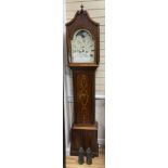 A 19th century and later inlaid mahogany longcase clock with printed dial, height 208cm