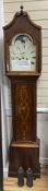 A 19th century and later inlaid mahogany longcase clock with printed dial, height 208cm