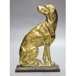 A Victorian cast brass seated hound doorstop, height 33cm