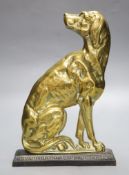 A Victorian cast brass seated hound doorstop, height 33cm