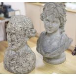 Two reconstituted stone busts, tallest 51cm