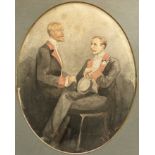Diane '94, watercolour, Portrait of two gentleman, oval, signed and dated, 26 x 20cm