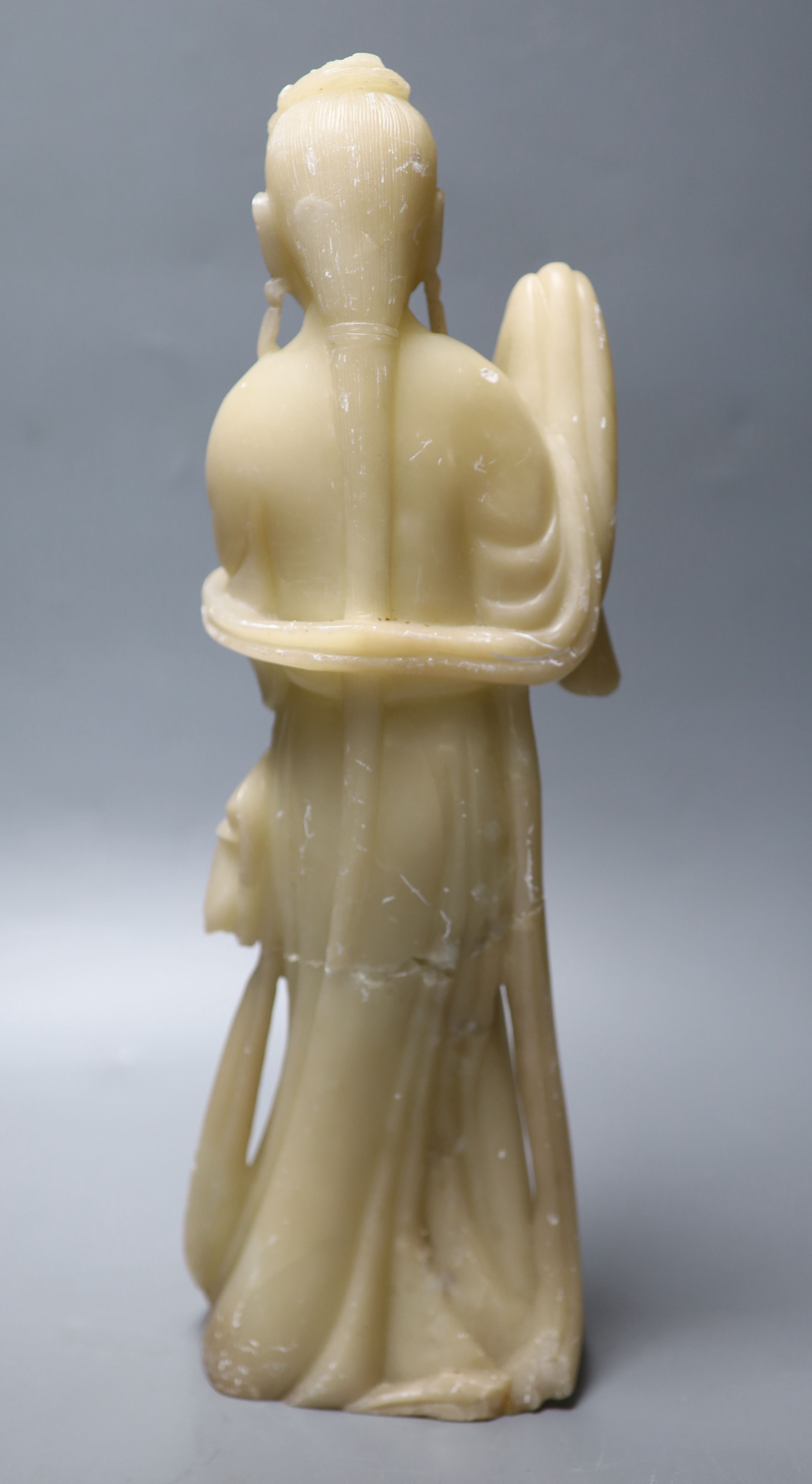 A large Chinese cream soapstone figure of an immortal, 41.5cm, (damaged) and a smaller 19th - Image 7 of 7