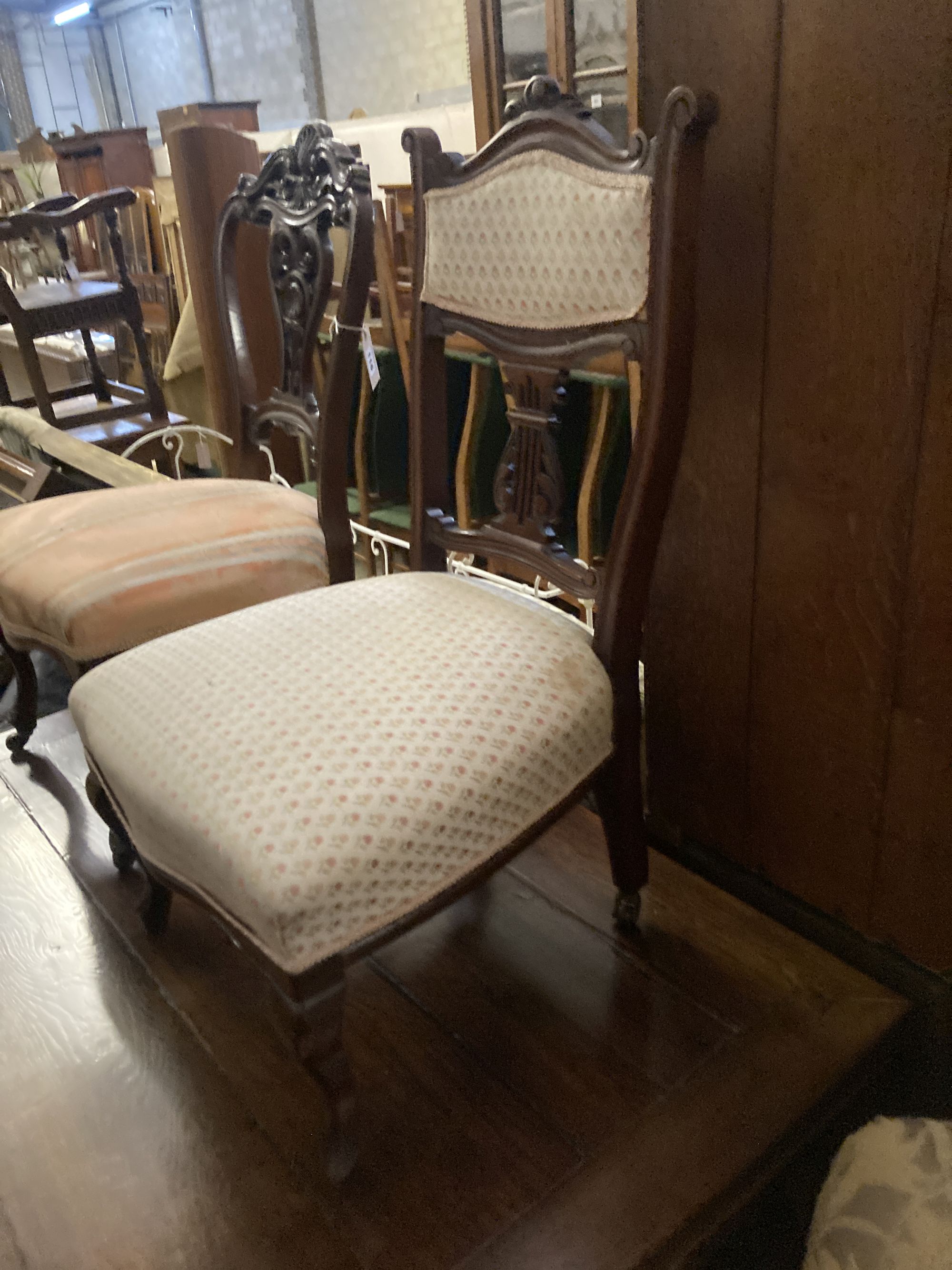 A pair of Victorian walnut dining chairs, on cabriole legs - Image 3 of 6