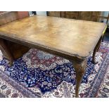 A Queen Anne revival walnut extending dining table, length 182cm extended (one spare leaf), width