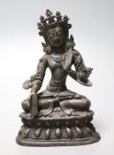 A Chinese or Sino-Tibetan bronze seated Buddha, possibly 18th century, height 16.5cm