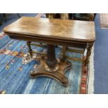 A Victorian rosewood folding card table, width 90cm, depth 45cm, height 75cm