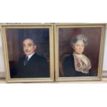 English School c1900, pair of oils on canvas, Portraits of a husband and wife, 75 x 62cm