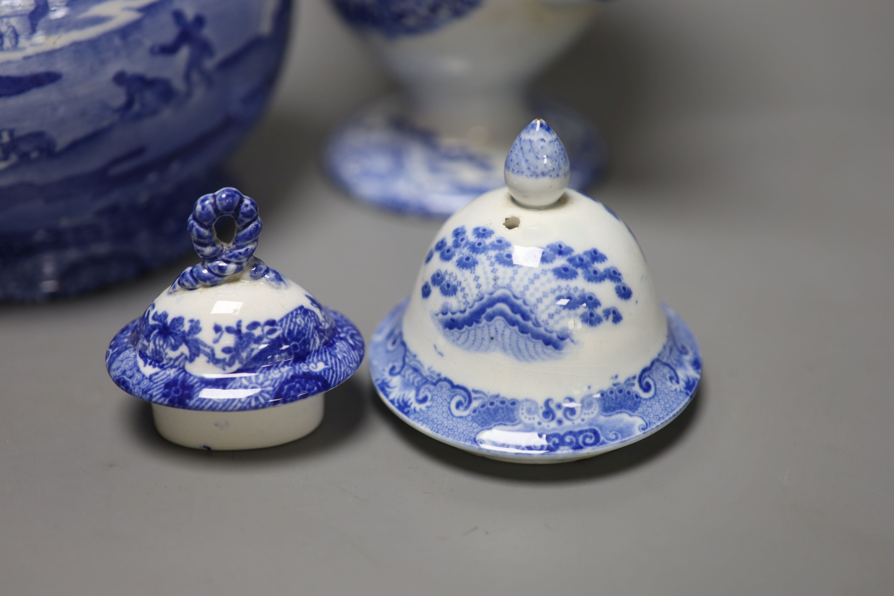 A Staffordshire pearlware blue and white pottery coffee pot and a Copeland Spode pilgrim flask, - Image 7 of 8