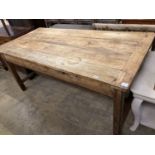 An early 19th century ash and pine rectangular kitchen table, width 186cm, depth 90cm, height 82cm