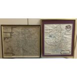 Christopher Saxton, coloured engraving, Map of Warwick, 30 x 34.5cm and a Blome map of