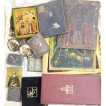 A quantity of religious artefacts including icons, crucifixes, etc.