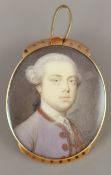 Gervase Spencer (d.1763)oil on ivoryPortrait miniature of a gentleman wearing a lilac coatinitialled