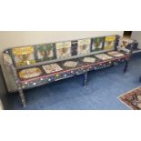 A Bohemian painted wooden bench, length 266cm, depth 51cm, height 87cm