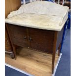 An Edwardian marble top bow front washstand, width 77cm, depth 48cm, height 94cm