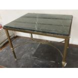 A Maison Janson style rectangular brass and marble top occasional table, width 62cm, depth 47cm,