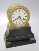 A Regency black slate and gilt brass mantel timepiece, signed Wm. Partington, Paddington St. London,