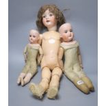 Two Armand Marseille bisque head dolls, 370 AM 4 DEP and 370 AM 2/0 DEP, with jointed kid bodies and