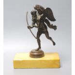 A neoclassical style bronze figure of Father Time, wood and marble plinth, 20cm high