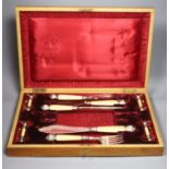 A late Victorian cased silver and ivory fish serving and meat carving set, Allen & Darwin,