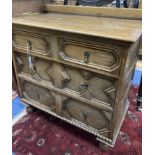 An early 20th century Jacobean style oak four drawer chest, width 81cm, depth 46cm, height 76cm