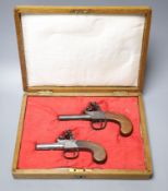 Two 19th century Dunderdale, Mabson & Labron steel flintlock pocket pistols, turn off barrels and