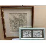 Basil Nubel (1923-1981), two pencil drawings, Masquefa and Monserrat, Spain, signed and dated