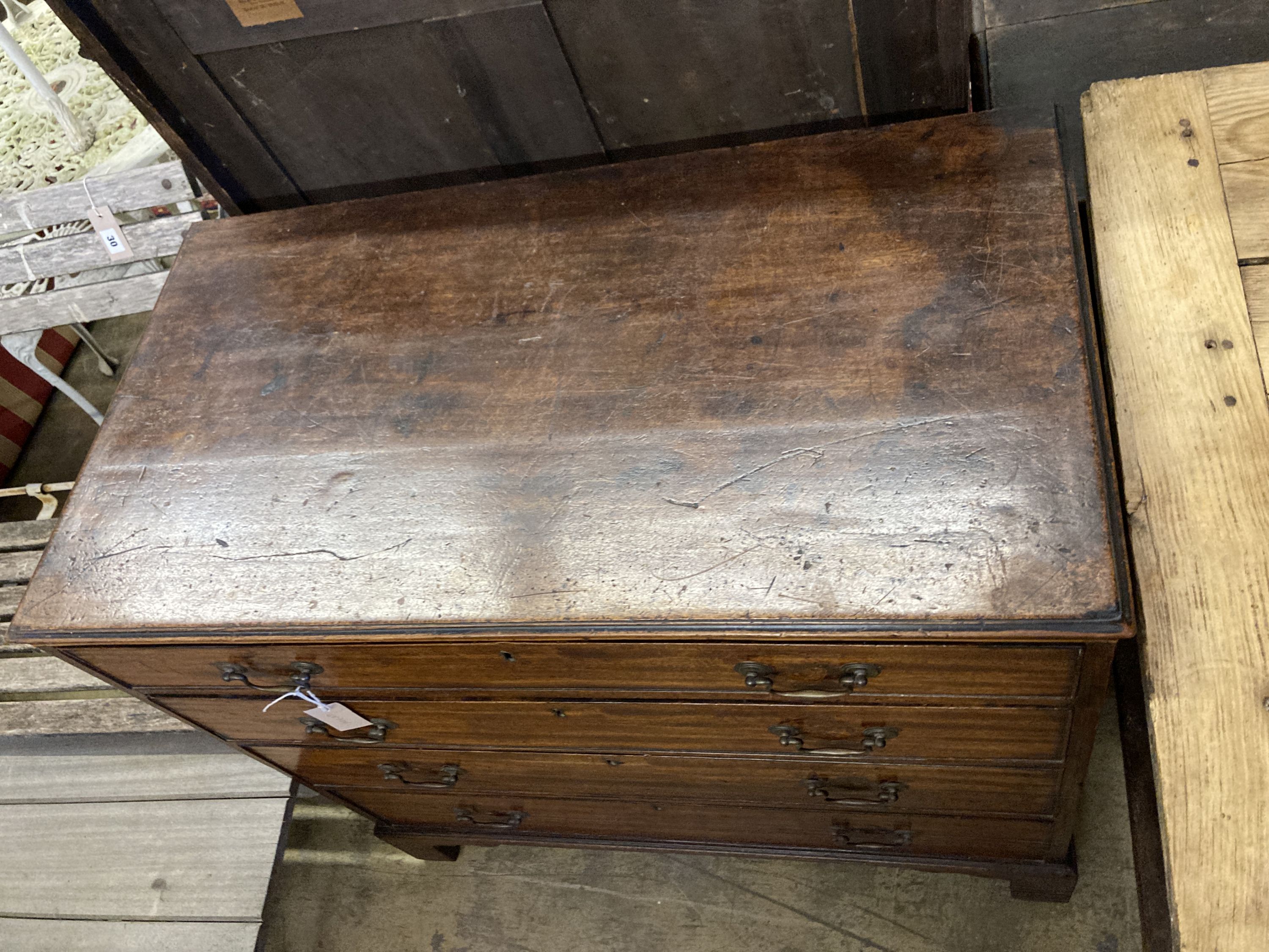 A late George III mahogany straight front chest, of four long graduated drawers, width 93cm, depth - Image 2 of 4