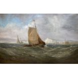 W. Cutler (19th C.), oil on canvas, Luggers off Eastbourne, signed and dated 1896, 49 x 75cm