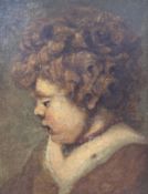 After Rubens, oil on canvas, Study of a curly haired child wearing a coral bead necklace, 36 x 28cm,