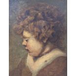 After Rubens, oil on canvas, Study of a curly haired child wearing a coral bead necklace, 36 x 28cm,