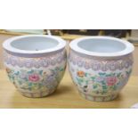 A pair of Chinese famille rose jardinieres, diameter 41cm