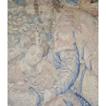 A 17th century Brussels tapestry fragment, depicting two figures, 26 x 19.25in.CONDITION: Somewhat