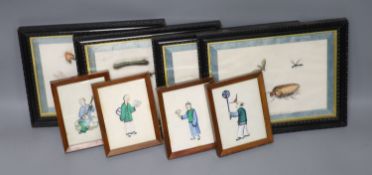 Four 19th century Chinese pith paintings of insects, 14.5 x 19.cm including ribbon border and