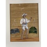 Indian School, 6 gouache on mica, Studies of tradesmen, 14 x 10.5cm, unframed