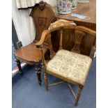 A Victorian mahogany hall chair and an Edwardian mahogany corner elbow chair