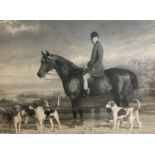 A Victorian maple framed engraving of a huntsman and hounds, 68 x 86cm