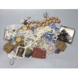 Mixed costume jewellery, including micro mosaic bracelets, paste set buckles, paste set brooch,