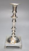 An 18th century Continental candlestick, possibly Paktong, height 24.5cm