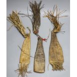 Three animal hide pouches, possibly Mongolian