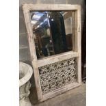 A French metal grill, painted wood wall mirror, width 91cm, height 152cm
