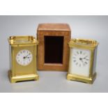 Two French gilt brass carriage timepieces, one cased