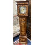 A reproduction marquetry inlaid walnut grandmother clock, height 151cm