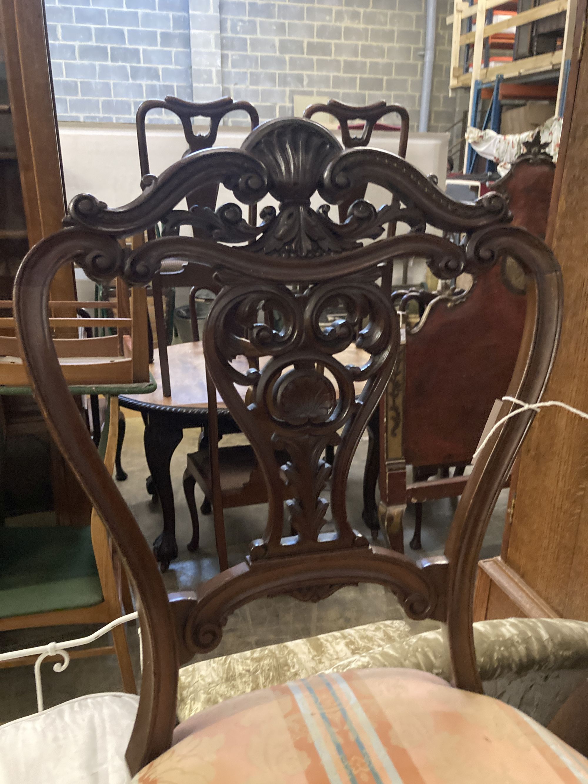 A pair of Victorian walnut dining chairs, on cabriole legs - Image 6 of 6