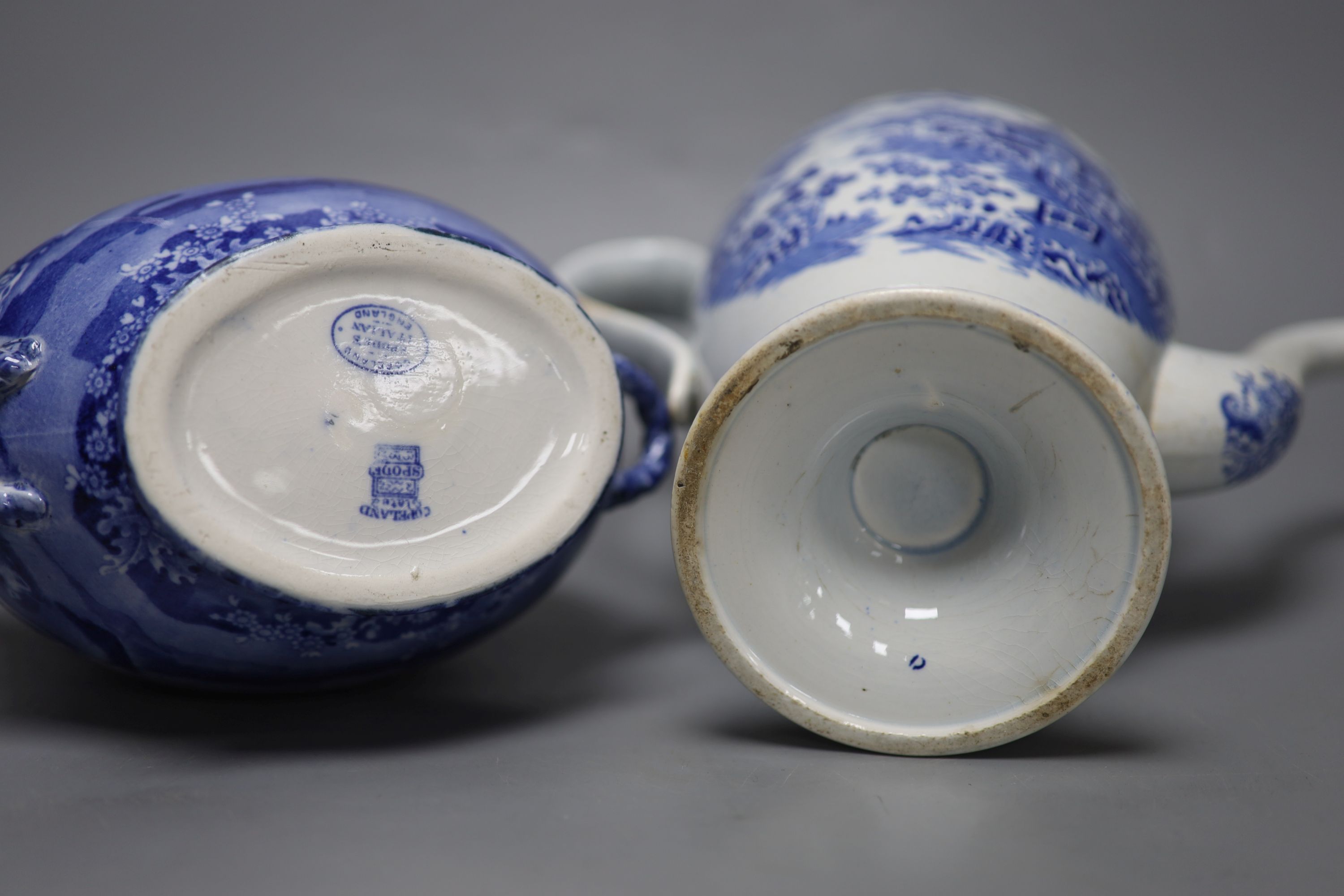 A Staffordshire pearlware blue and white pottery coffee pot and a Copeland Spode pilgrim flask, - Image 8 of 8