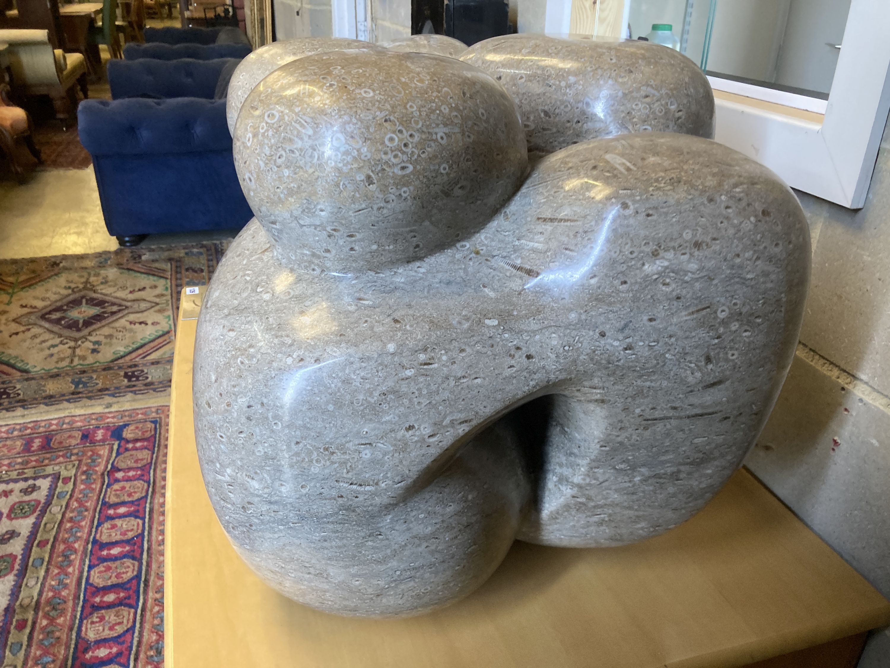 ARR Polly Ionides (born 1944) Triune, An abstract figural carved limestone group, width 106cm, - Image 4 of 7