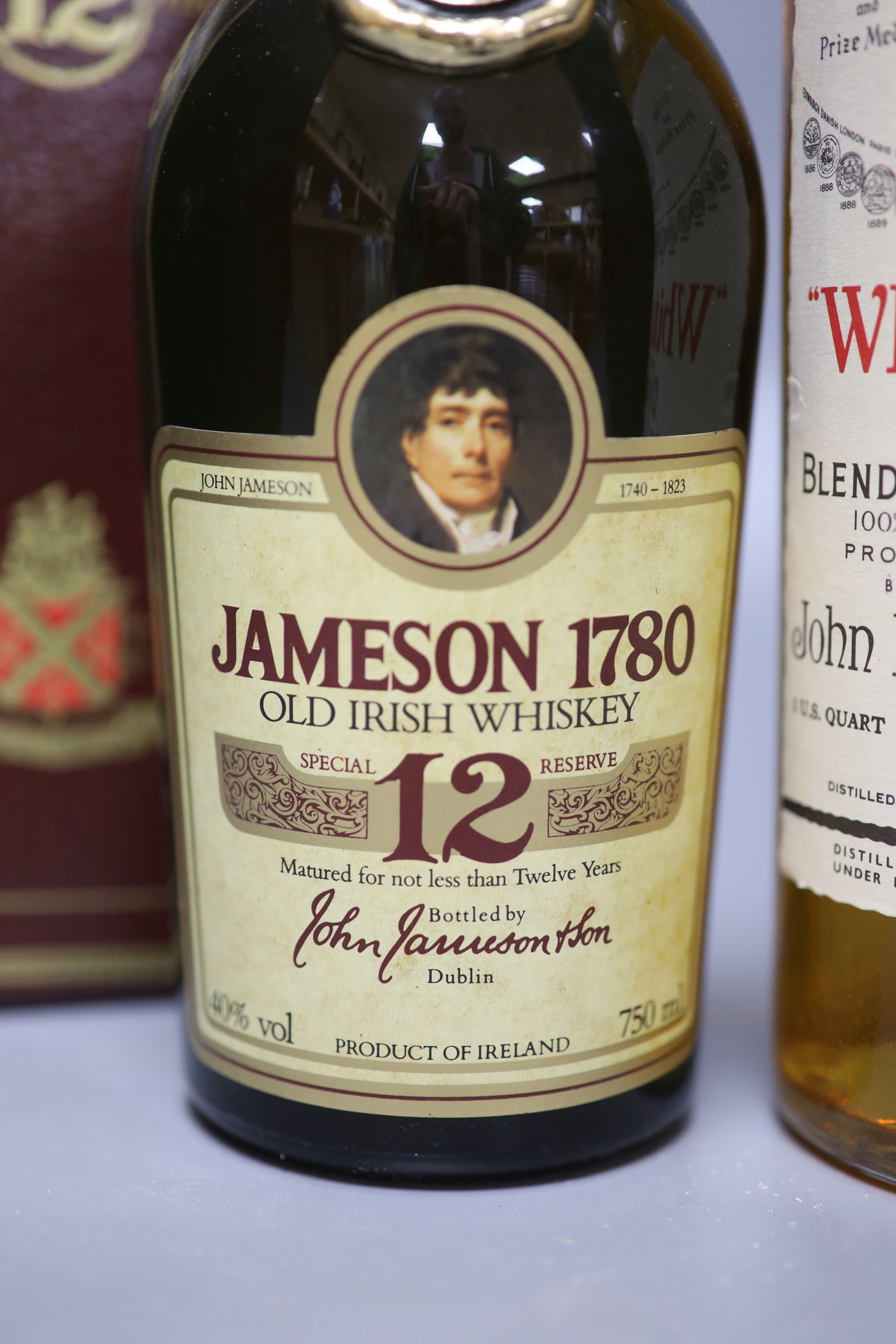 A bottle of Jamieson 1780 Old Irish Whiskey, aged 12 years, together with White Label Dewars - Image 2 of 3