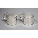 A pair of George V silver drum mustard pots, William Comyns & Sons Ltd, London, 1935, 66mm, 7.5oz,